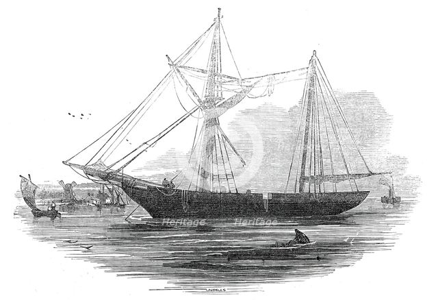The schooner "Echo", St. Katherine's Docks, 1845. Creator: Ebenezer Landells.