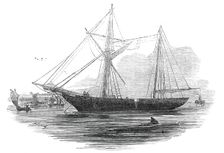 The schooner "Echo", St. Katherine's Docks, 1845. Creator: Ebenezer Landells