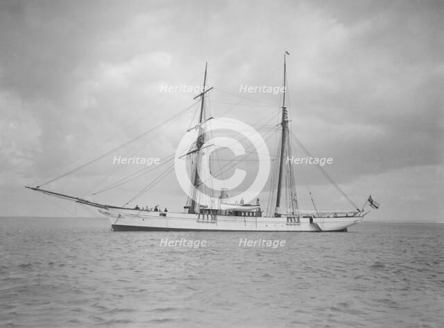 The schooner 'Francisca' at anchor, 1911. Creator: Kirk & Sons of Cowes.