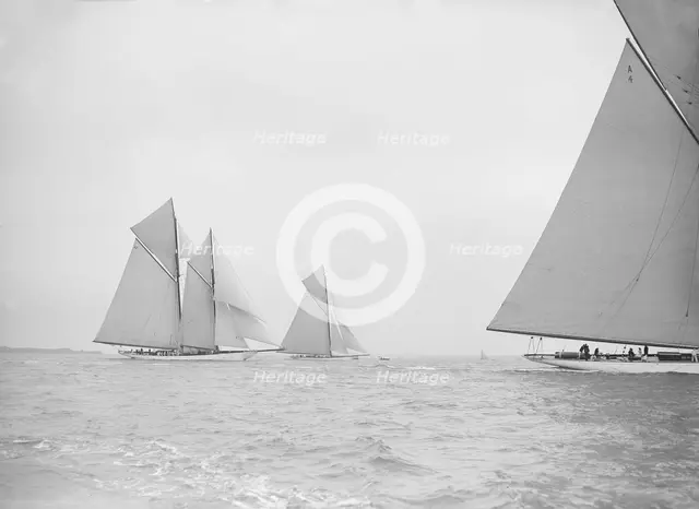 The schooner 'Germania' and cutter 'White Heather', 1913. Creator: Kirk & Sons of Cowes.
