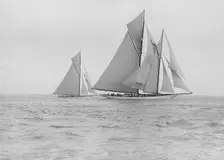 The schooner Germania and cutter White Heather 1913. Creator: Kirk & Sons of Cowes