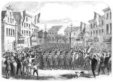 The Schleswig-Holstein Difficulty: entry of the Federal troops...through the Nobis Thor, 1864. Creator: Unknown