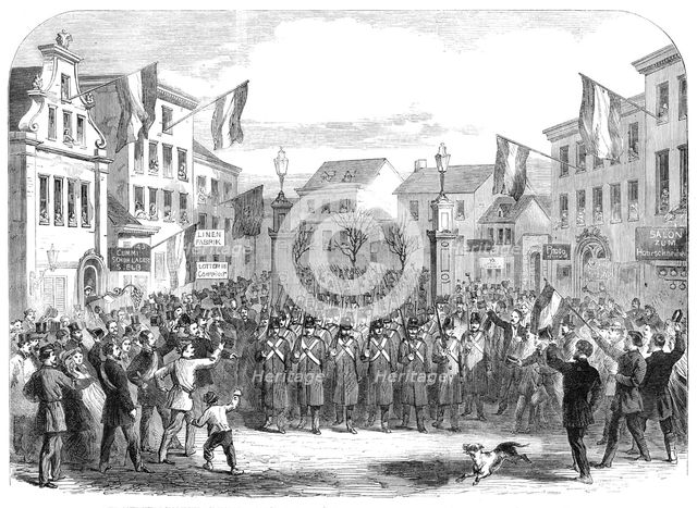 The Schleswig-Holstein Difficulty: entry of the Federal troops...through the Nobis Thor, 1864. Creator: Unknown.