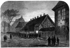 The Schleswig-Holstein Difficulty: the Danish troops leaving the Mint in Altona..., 1864. Creator: Unknown