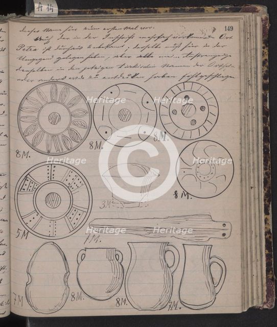 The Schliemann's diary contains sketches of discoveries, 1873. Artist: Schliemann, Heinrich (1822-1890)