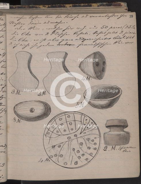 The Schliemann's diary contains sketches of discoveries, 1873. Artist: Schliemann, Heinrich (1822-1890)