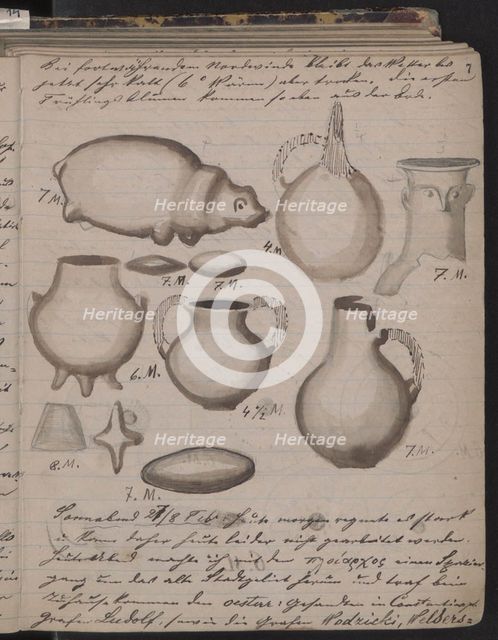 The Schliemann's diary contains sketches of discoveries, 1873. Artist: Schliemann, Heinrich (1822-1890)