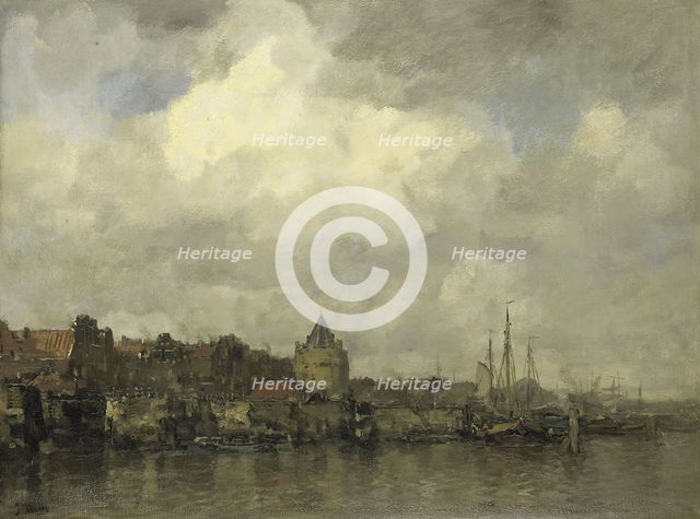 The Schreierstoren on the Buitenkant in Amsterdam, c.1876.  Creator: Jacob Henricus Maris.
