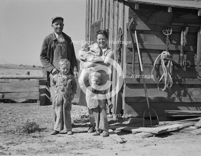 The Schroeder family on their new farm, Dead Ox Flat, Malheur County, Oregon, 1939. Creator: Dorothea Lange.