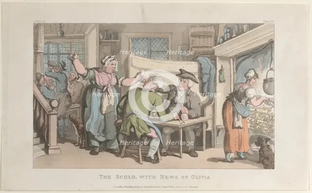 The Scold, with News of Olivia, from "The Vicar of Wakefield", May 1, 1817., May 1, 1817. Creator: Thomas Rowlandson.