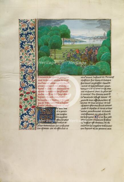 The Scottish Defeating the English and Capturing Henry and Raoul Percy, c1388, about 1480-1483. Creator: Master of the Getty Froissart.