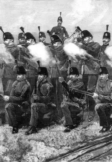 The Scottish Volunteers: a company of the Queen's Edinburgh Rifle Volunteer Brigade, 1881. Creator: Unknown