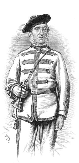 The Scottish Volunteers: Bugler W. Balmer, aged 80, Border Rifles, late the 92nd Highlanders, 1881. Creator: Unknown.