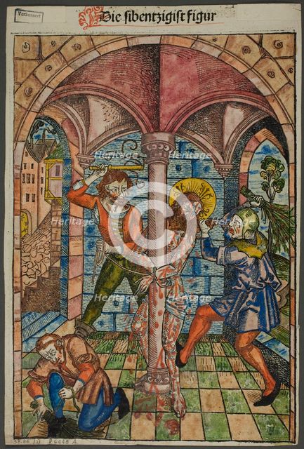 The Scourging of Christ (verso), and The Israelites Enslaved in Egypt (recto), from..., 1929. Creator: Michael Wolgemut.