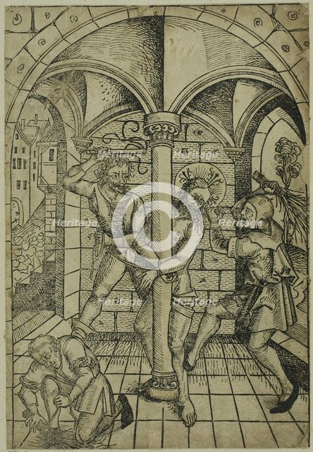 The Scourging of Christ (verso); The Israelites Enslaved in Egypt (recto), pages 70..., 1491. Creator: Michael Wolgemut.