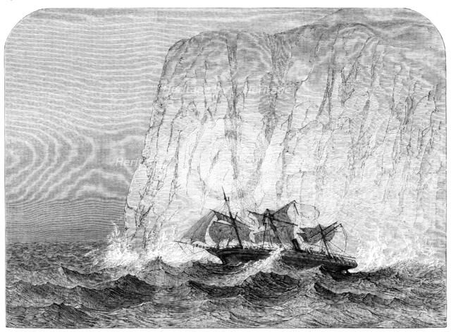 The screw steam-ship Royal Standard in collision with an iceberg...home voyage from Melbourne, 1864. Creator: Unknown.