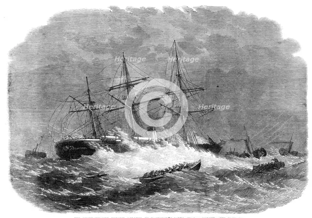 The screw-steamer Ontario aground on Hasborough Sands, near Yarmouth, 1864. Creator: Unknown.