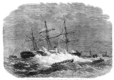 The screw-steamer Ontario aground on Hasborough Sands, near Yarmouth, 1864. Creator: Unknown