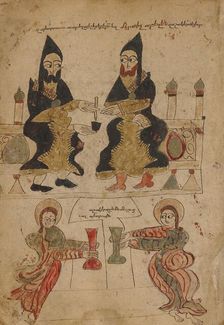 The Scribe Petros and his Pupils; Gospel Book, 1386. Creator: Unknown