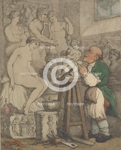 The Sculptor [Preparations for the Academy, Old Joseph Nollekens and his Venus], ca. 1800., ca. 1800 Creator: Thomas Rowlandson.