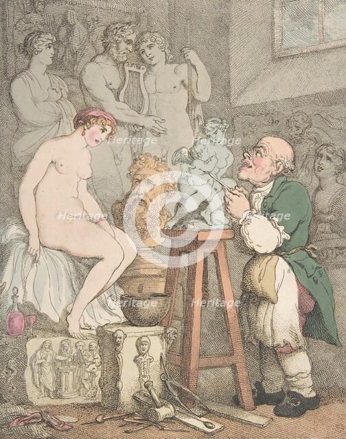 The Sculptor [Preparations for the Academy, Old Joseph Nollekens and his Venus], ca. 1800., ca. 1800 Creator: Thomas Rowlandson.