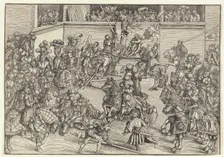 The second tournament with Samson and the lion on the balcony carpet, 1509. Creator: Cranach, Lucas, the Elder (1472-1553)
