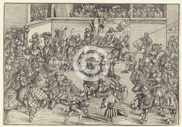 The second tournament with Samson and the lion on the balcony carpet, 1509. Creator: Cranach, Lucas, the Elder (1472-1553).