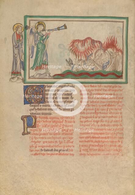 The Second Trumpet: The Burning Mountain in the Sea; Dyson Perrins Apocalypse, about 1255-1260. Creator: Unknown.