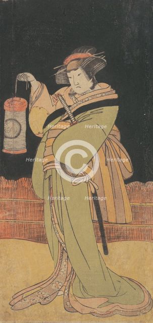 The Second Yamashita Kinsaku as a Woman Standing at Night, ca. 1779. Creator: Shunsho.