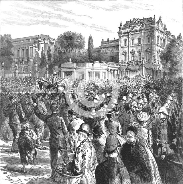 ''The Second Battalion of the Grenadier Guards leaving Wellington Barracks for Bermuda', 1890. Creator: Unknown.