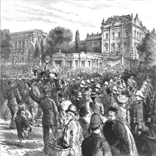 'The Second Battalion of the Grenadier Guards leaving Wellington Barracks for Bermuda 1890. Creator: Unknown