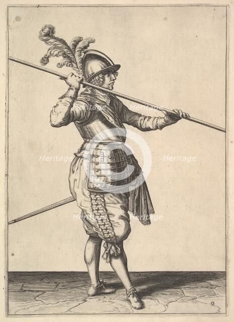 The second movement for bringing the pike on to the shoulder and holding it horizontally, from.... Creator: Unknown.