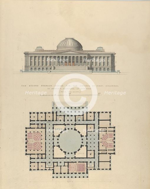 The Second Premium Design for the Capitol of Ohio, Columbus, ca. 1839. Creator: Alexander Jackson Davis.