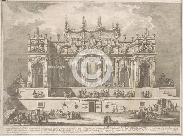 The Seconda Macchina for the Chinea of 1764: A Magnificent Gallery Illuminated at Night, 1764. Creator: Giuseppe Vasi.