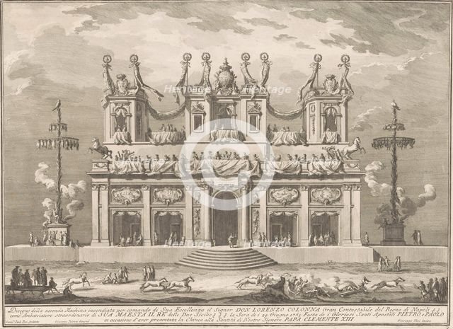 The Seconda Macchina for the Chinea of 1765: A Decorated Building with Cockaigne Poles, 1765. Creator: Giuseppe Vasi.