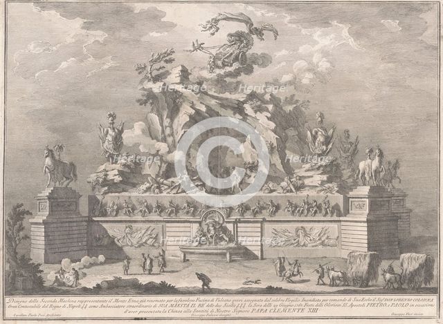The Seconda Macchina for the Chinea of 1767: Mount Etna with the Forge of Vulcan, 1767. Creator: Giuseppe Vasi.