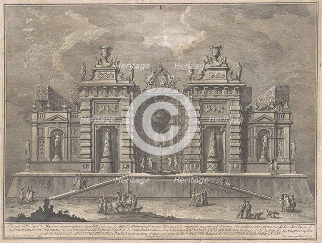 The Seconda Macchina for the Chinea of 1774: A Villa with Ancient Monuments and a..., 1774. Creator: Giuseppe Vasi.
