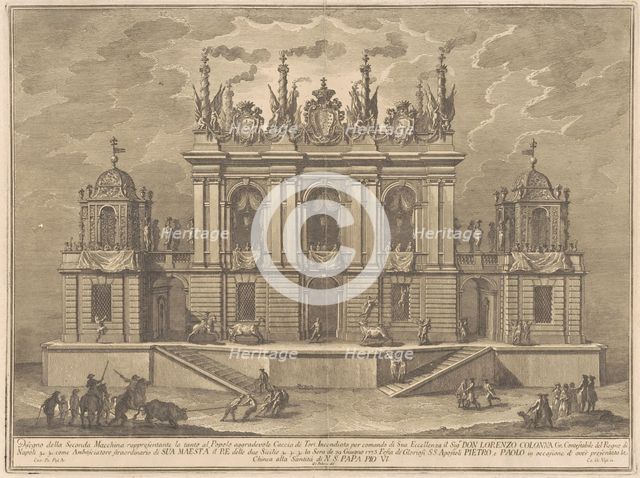 The Seconda Macchina for the Chinea of 1775: A Bull-fight, 1775. Creator: Giuseppe Vasi.