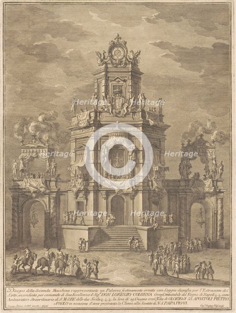 The Seconda Macchina for the Chinea of 1776: A Palace with a Loggia for the Lottery Draw, 1776. Creator: Giuseppe Vasi.