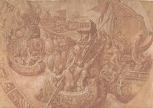 The Sea Battle in the Gulf of Morbihan, 16th century. Creator: Workshop of Taddeo Zuccaro