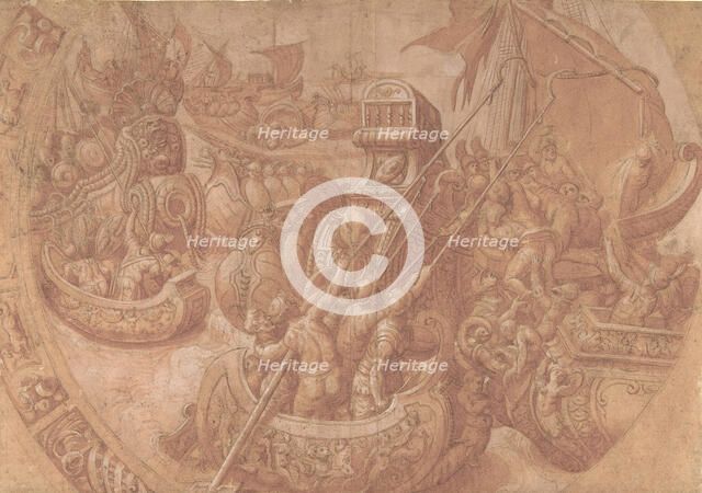 The Sea Battle in the Gulf of Morbihan, 16th century. Creator: Workshop of Taddeo Zuccaro.