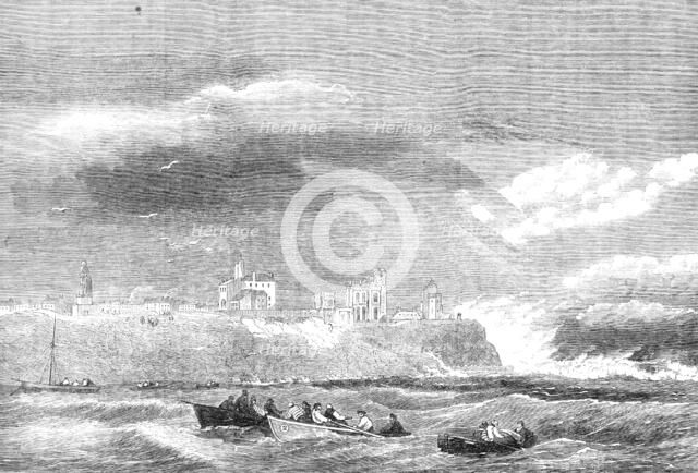 The sea breaking over the cliff at Tynemouth during the gale on Saturday, the 2nd November, 1861. Creator: Unknown.
