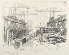 The Sea Lord's Yard, c. 1912. Creator: Joseph Pennell