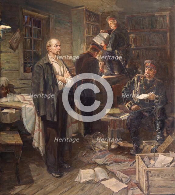The Search at the Lenin's apartment in Shushenskoye, 1958. Artist: Volkov, Vasili Romanovich (1909-?)