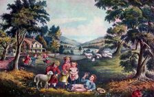 The Season of Joy, Childhood 1868.Artist: Currier and Ives