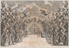 The Seat of Saturn; Saturn at center, seated on a throne of rubble, conversing with a king..., 1678. Creator: Mathäus Küsel