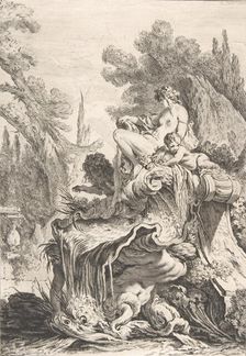 The Seated Nymph (Une fontaine avec une naïade assise sur une conque), ca. 1740. Creator: Jean-Baptiste-Marie Pierre