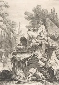 The Seated Nymph (Une fontaine avec une naïade assise sur une conque), ca. 1740. Creator: Jean-Baptiste-Marie Pierre
