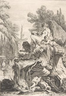 The Seated Nymph (Une fontaine avec une naïade assise sur une conque), ca. 1740. Creator: Jean-Baptiste-Marie Pierre