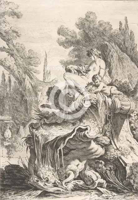 The Seated Nymph (Une fontaine avec une naïade assise sur une conque), ca. 1740. Creator: Jean-Baptiste-Marie Pierre.